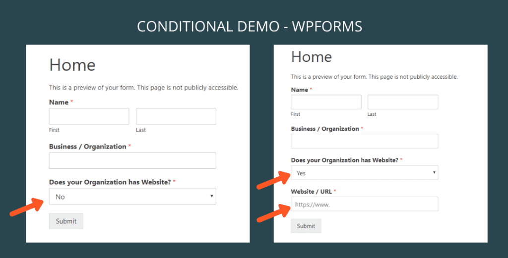 An example of conditionals logic in wpforms plugin
