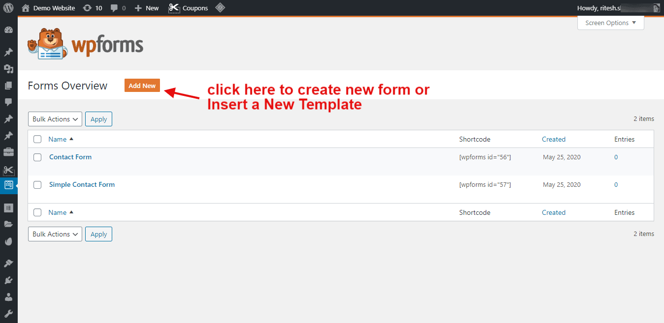 adding new ready-made forms template in wpforms plugin