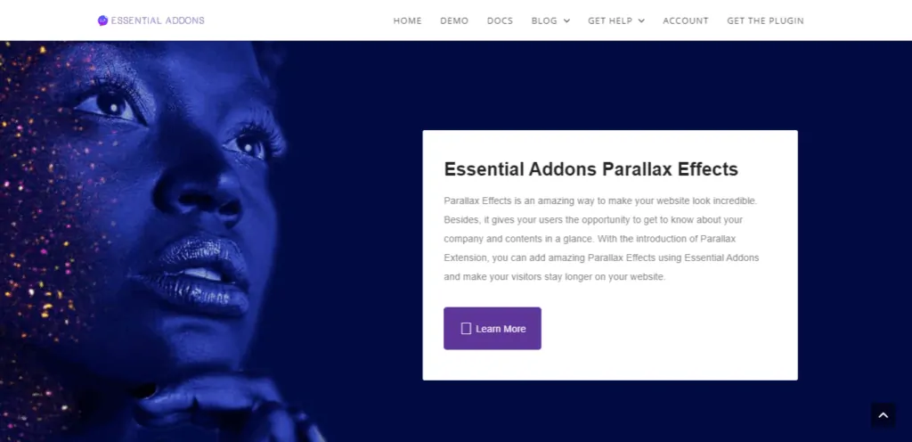 Parallax effect by essential addons extension