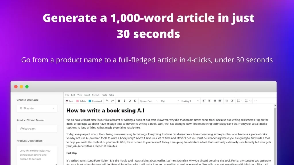 writecream ai content generation tool, low price with lifetime deal on appsumo