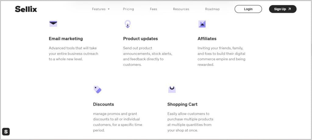 marketing features of sellix.io ecommerce platform