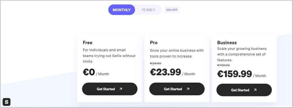 sellix.io pricing yearly and monthly