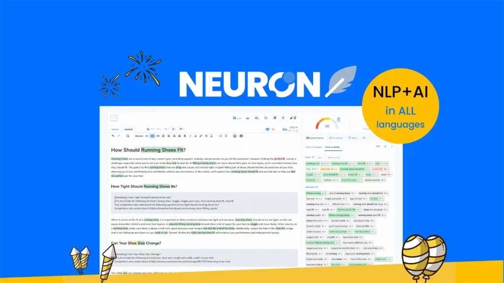 Neuron AI writing tool, An AI writing tool displaying a screen with suggested word choices as a user types.
