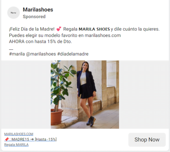 Marilashoes brand Facebook ads idea for UGC content type