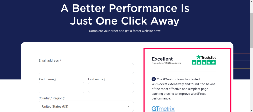 social proof example in a checkout page.